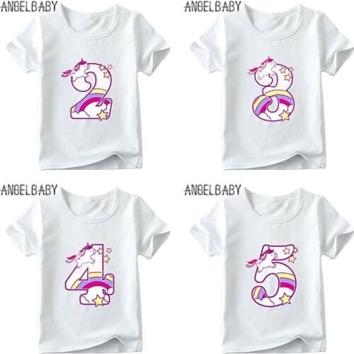 Boys/Girls Cartoon Unicorn Number 1-9 Print T shirt Children Happy Birthday Gift Clothes Kids Summer Funny Baby T shirt,HKP5238