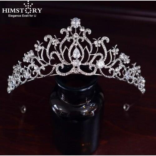 Himstory New Fashion Zircon Bridal Crown Hairband Rhinestone CZ Wedding Headband Bride Hair Accessories Headpiece