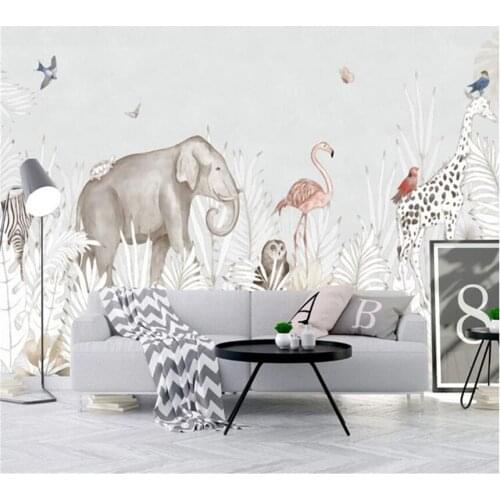 Xuesu Customized large 8D wallpaper wall cloth simple hand-painted small fresh elephant giraffe European TV background wall