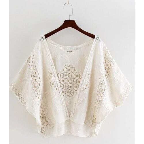 Summer Cape Female Bud Silk Unlined Upper Prevented Bask Hollow Thin Jacket Made Of Cotton Short Bat Sleeve Cardigan Coat