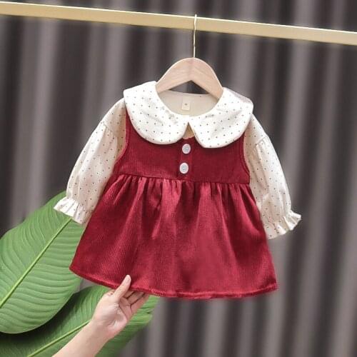 Menoea Baby Autumn Dresses Fall Polka Dot Blouse and Sleeveless Solid Color Dress 2pcs Outfits Toddler Girl Princess Vestidos