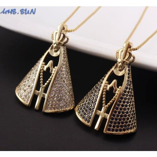 MHS.SUN Vintage Madonna Pendant Necklace Mosaic AAA CZ Charming Religious Pendants Chain Necklace For Women Girls 1Pc