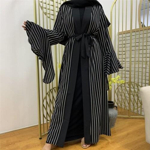 Fashion Flare Sleeve Abaya Dubai Arabic Muslim Fashion Hijab Islam Clothing Maxi Dress Womens Vestidos Robe With Belt F2719