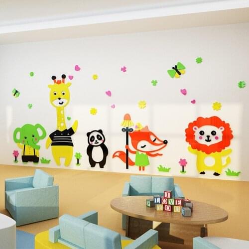 Childrens room wall stickers 3d stereo acrylic tutorial early education classroom background wall layout kindergarten