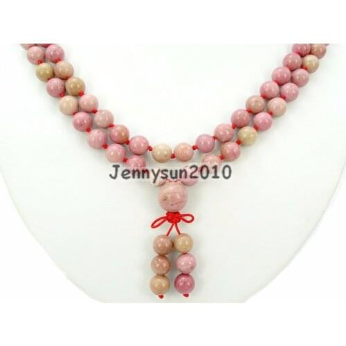 Natural Rhodochrosite 8mm Gems Stone Buddhist 108 Beads Prayer Mala Knot Necklace Multi-Purpose 5Strands/Pack