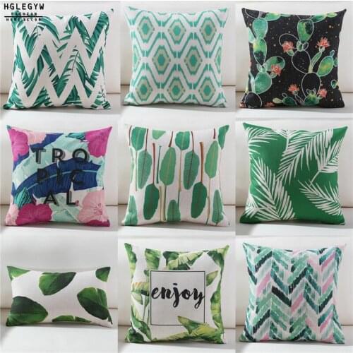 Animal Green Leaf Pillow Case Throw Pillowcase Cotton Linen Printed Pillow Covers for Office Home Textile