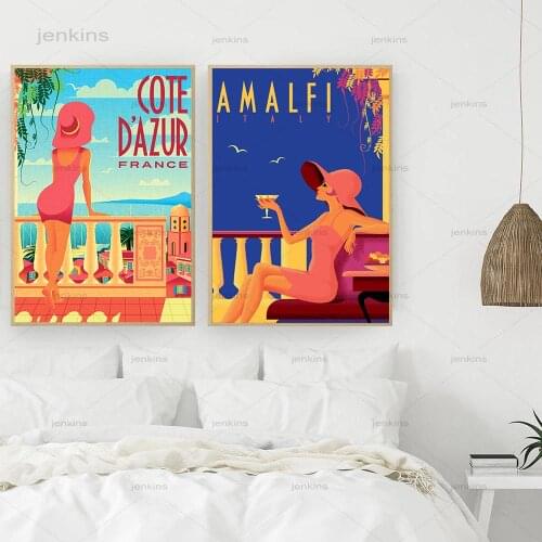 Nordic Vintage Travel Girl Posters and Prints Italy France Elegant Lady Landscape Art Canvas Painting Wall Pictures Home Decor
