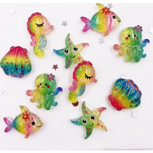 New 20PCS Kawaii Colorful Marine Animal Cabochon Flatback Resin Scrapbook Charm Embellishments DIY Home Figurine Crafts G81