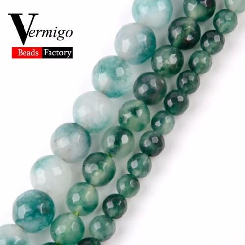 Wholesale Faceted Green Chalcedony Beads Natural Stone Loose Beads For Jewelry Making 6 8 10 12mm Pick Size Diy Bracelet15"