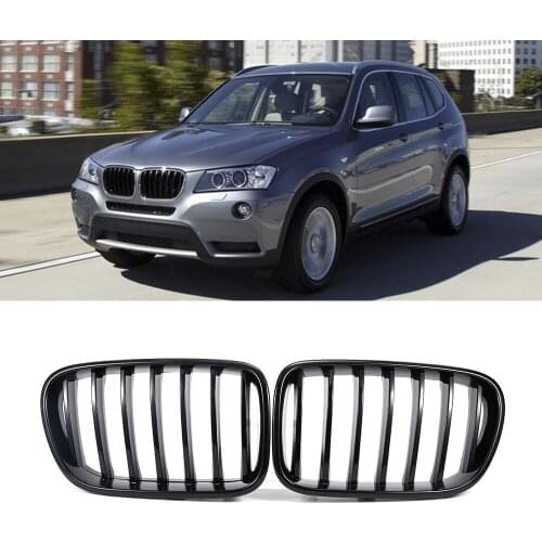 A Pair For BMW F25 X3 2010 2011 2012 2013 Car Bumper Gloss Black 1 Line Slat Kidney Grill Front Bumper Racing Grills Car Styling