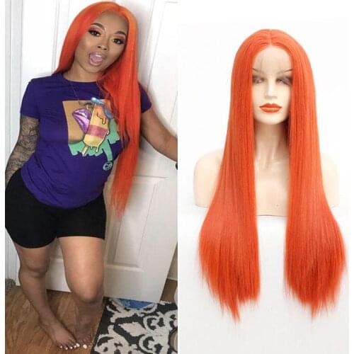 Bright Pink Orange Natural Wigs Long Straight Lace Front Synthetic Wig Heat Resistant Best Quality Cosplay for Party Wigs 26inch