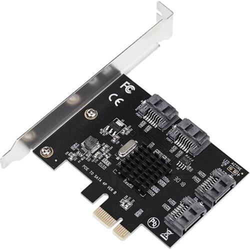 PCIE Riser Card PCI-E X1 PCIE to SATA3.0 Expansion Card Hub Adapter 4XSATA3.0 Interface Supports SSD Hard Disk