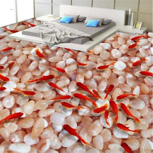Beibehang Customized non-woven wallpaper High-definition stream cobblestone goldfish toilet Bathroom bedroom 3D thickened floor