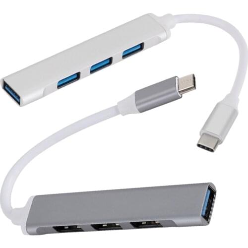 Portable USB Type C HUB Extender Aluminum Alloy 4 Ports Multi Splitter USB 3.0 USB 2.0 Adapter for Computer Laptop PC 80*15*5mm