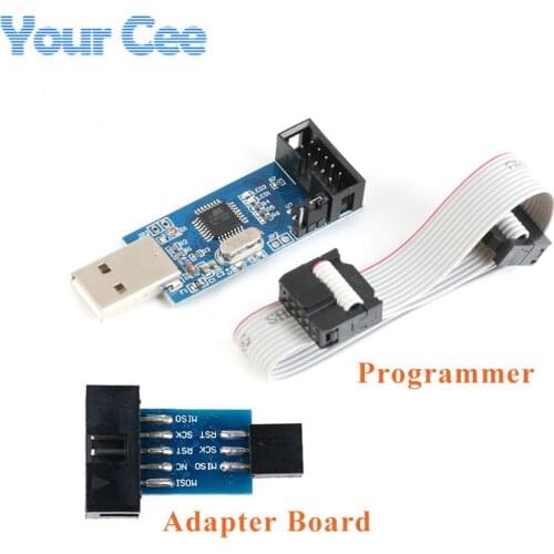 USBASP USBISP AVR Programmer USB ISP USB ASP ATMEGA8 ATMEGA128 Support Win7 64 10Pin Wire Module + 10Pin To 6 Pin Adapter Board