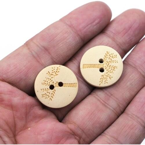 30PCS 20mm Round Wood Sewing Buttons Tree Pattern 2 Holes Scrapbook Crafts Ornaments Clothing Gift Card Decoration Accessories