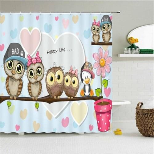 Cute Owl Cartoon Shower Curtains Funny Animals 3D Printing Waterproof Polyester Fabric Bathroom Curtains For Home Decor