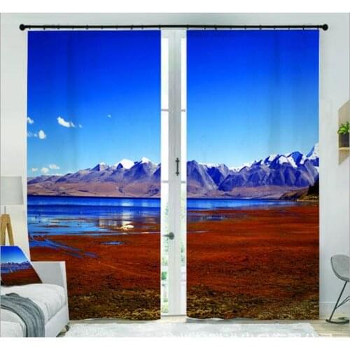 Blue seaside Curtains luxury Blackout office Bedroom living room decorate Digital 3D Window Cortinas Drapes Rideaux pillowcase