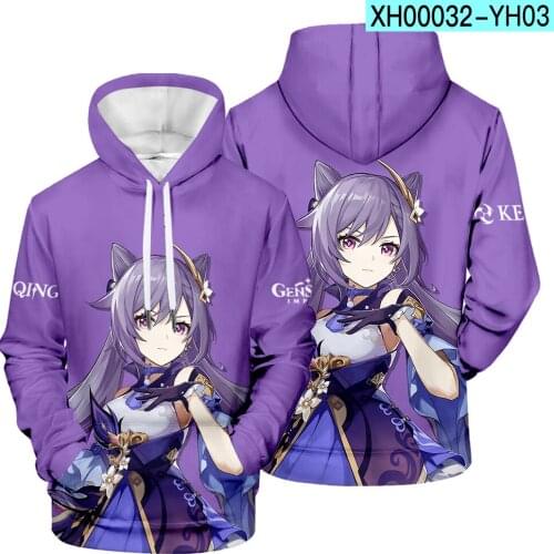 3D Genshin Impact Purple Hoodies Sweatshirts Men Women Tops Autumn Game Hooded HIp Hop Pullovers Casual Boys Girls Streetwear