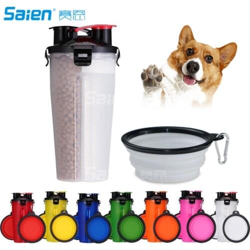 Outdoor Tableware Pet Water Bottle Food Container - 2 in 1 Dog Food And Water Dispenser With 2 Collapsible Silicone Dog Bowls