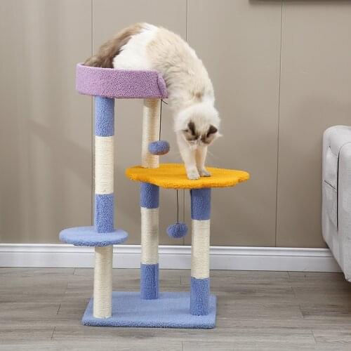 Cats Climbing Tree Sisal Funny Scratching Post Jumping Tree Wooden Cat Condos with Sisal Poles Hammock Cat Toys Pet Furniture