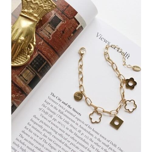 Daisy Pendants Bracelets Stainless Steel Plated Gold For Women Chain Aesthetics Steampunk Personalized Gift Bracelet Jewelry