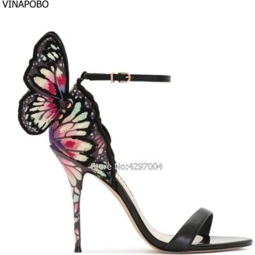 2019 women high heel shoes butterfly Gladiator sandals wedding shoes rhinestone sandals open toe crystal sandals bling wings