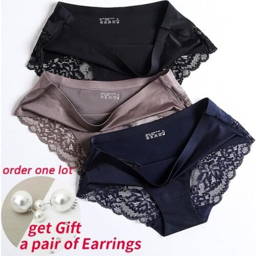 Mid-Rise Silky Panties Cotton Crotch Briefs Panties Womens Lace Female Underwear Seamless Panties Sexy Panties