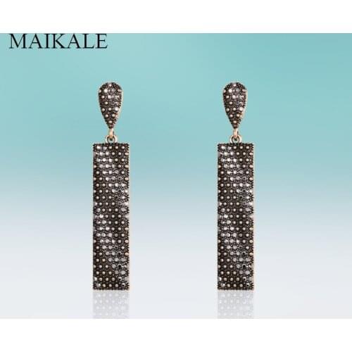 MAIKALE Vintage Hanging Alloy Rhinestone Drop Earring for Women Chinese Fashion Jewelry Korean Earrings Wholesale High Quality
