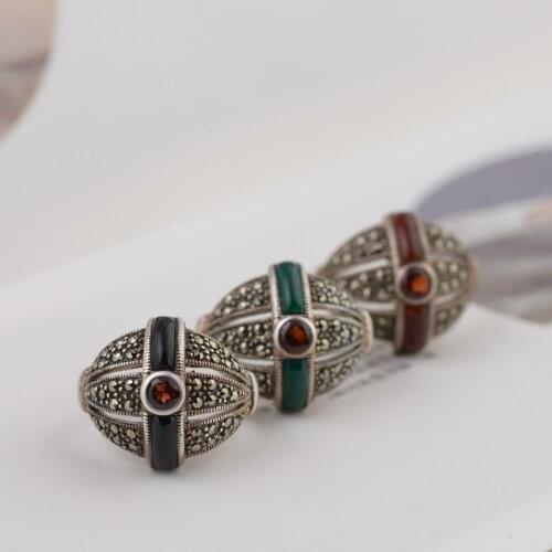 2018 New Arrival Jewelry Line S925 Pure Silver Thai Silver Inlaid Mark St2018 Agate Rings Female Fashion Gift
