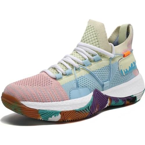 2021 Fashion Rainbow High Quality Basketball Shoes Men Breathable High top Women Sneakers Basketball Professional Sports Shoes