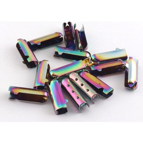 50pcs Rainbow Ribbon End Clamps Cord Crimp End Crimp Fasteners Ribbon Crimp Cord End Ribbon End Caps 20*6*5mm