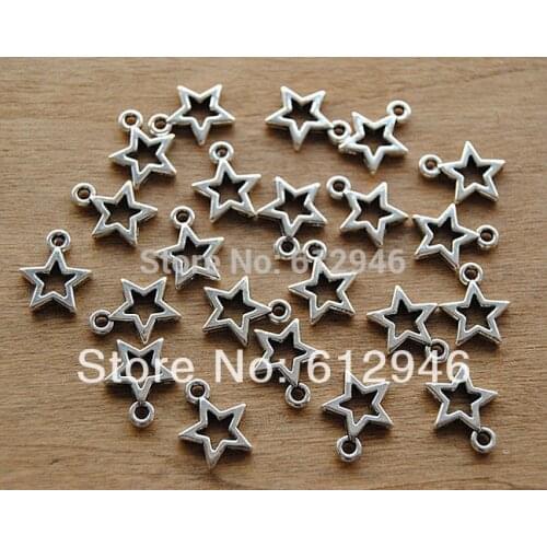 50pcs Silver Color Bronze Superstar Star Charms Pendant 10mm A320/A546
