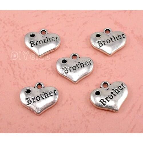 50pcs-Heart charms, Antique Silver 2 Sided Brother Charms Pendant, Jewelry Accessories 16x13mm