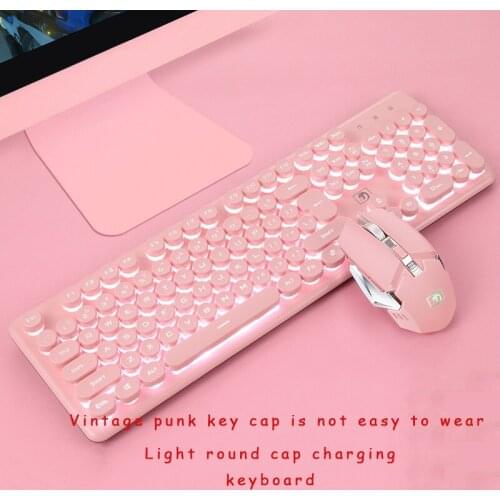 Girl 2.4Ghz Wireless Gaming Keyboard Rainbow Backlight Usb Mechanical Ergonomic Chargable Keyboard Mouse Kit for PC Laptop
