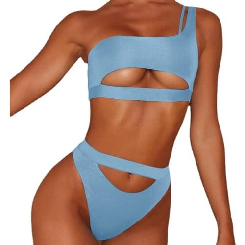 One Shoulder Bikini 2020 High Cut Swimsuit Sexy Thong Bikini Hollow Out Bathing Suit White Push Up Swimwear Women