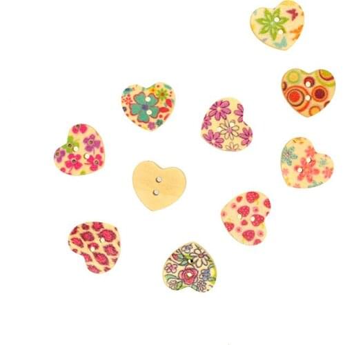 SHINE 30PCs Wooden Sewing Buttons Scrapbooking Heart shape Flower Mixed 2 Holes Costura Botones Decorate W10078 18mm