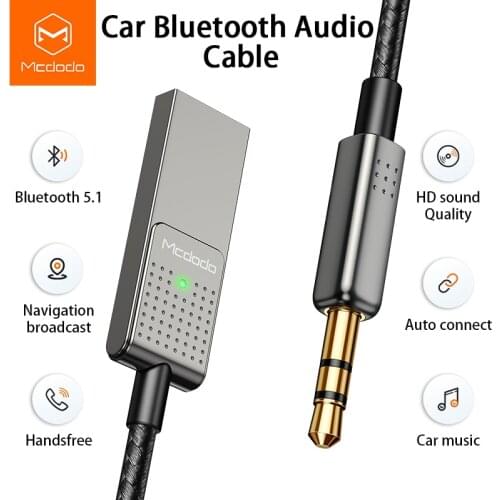 Mcdodo Bluetooth Adapter 5.0 Car Audio Cable 3.5mm Jack Speaker Line Aux Cable Cord Receiver Speaker Audio Music Transmitter
