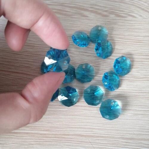 Camal 20pcs Sapphire 14mm Crystal Octagonal Loose Beads Two Holes Prisms Chandelier Lamp Parts Accessories Wedding Centerpiece