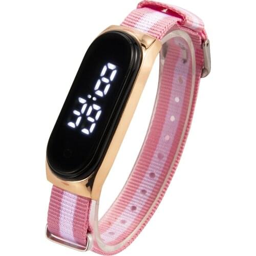 Led Kids Watch Girls Fashion Colorful Pink Nylon Strap Womens Digital Watches Girl Rectangular Electronics Clock Montre Enfant