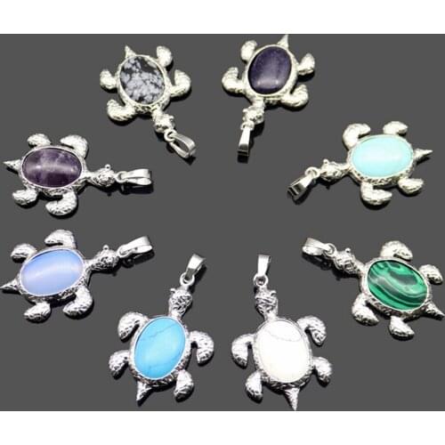 Natural Stone Turtle Shape Originality Pendant Necklace Tortoise Shape Reiki Heal Jewelry Charm Fashion Crystal Hang Accessory