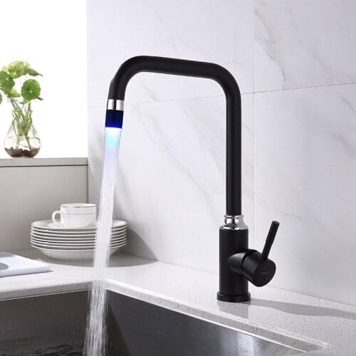 Black Kitchen Faucet LED Sink Kitchen Faucet Sink Tap Mounted Deck Bathroom Mounted Hot and Cold Water Mixer