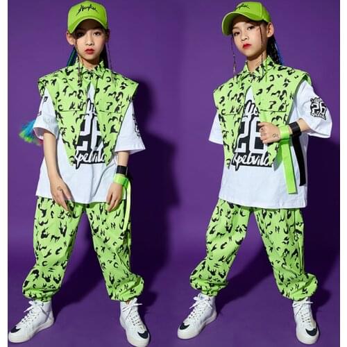 Kids Hip Hop Outfits Carnival Show Clothing Tops Tshirt Leopard Vest Streetwear Cargo Pants for Girls Boys Jazz Dance Costume