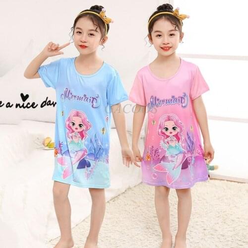 Kids Pajamas Summer Girls Sleepwear Childrens Homewear Cartoon Mermaid Nightwear 2-12Y nightgowns Pajamas For Girls