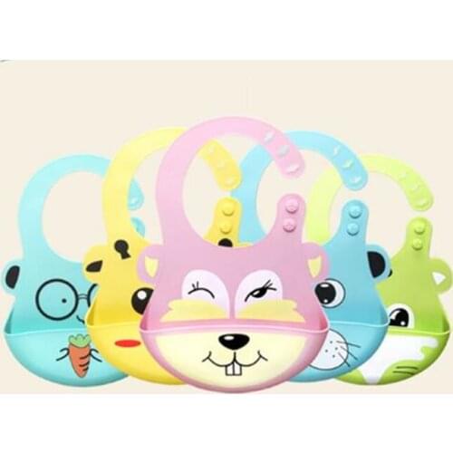 Baby cartoon rabbit silicone baby bib stereo waterproof eating and feed the baby bib children eat round soft