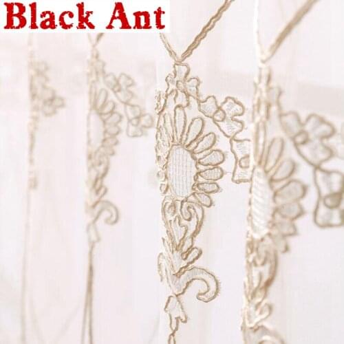 European Luxury Tulle Curtain For Bedroom Milk Silk Floral Embroidered Voile Living Room Kitchen Window Screen Customize JD731#4