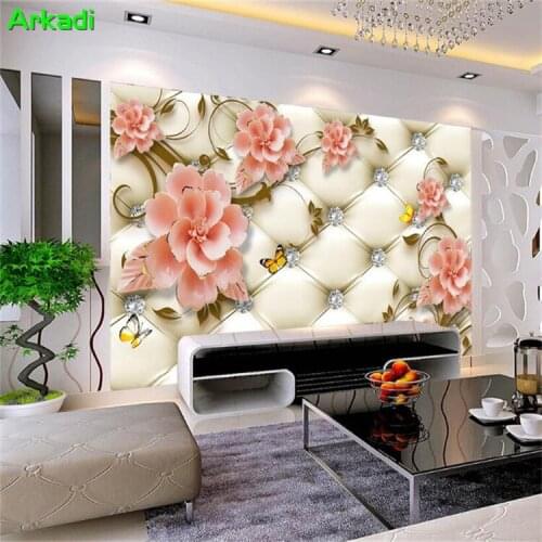 European Soft Diamond Diamond Three-dimensional Peony Butterfly Mural Photo TV backdrop Video Wall Wallpaper Living room Bedroom
