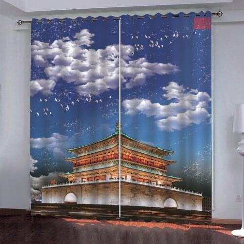 Blue sky curtains Bedroom living room windproof thickening blackout fabric 3d curtains