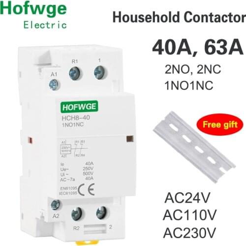 HCH8-40 Household Contactor 2P 40A 63A 2NO or 2NC 1NO1NC 220V Automatic Contactor Din Rail Type