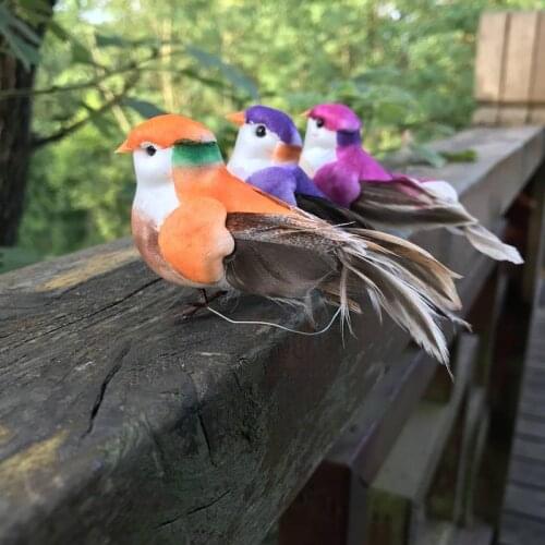 12PCS,Artificial Foam Feathers bird In Pink,Orange,Purple,Decorative Birds With Foot For Wedding Party Favors Table Decorations